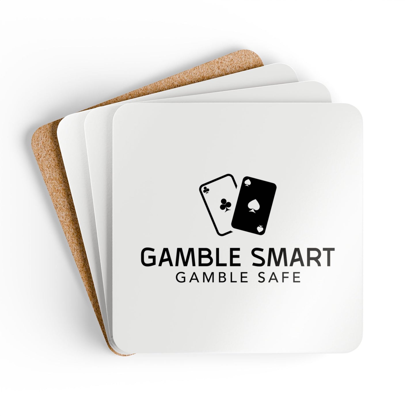 Cork Coaster Set — "Gamble Smart, Gamble Safe" Poker Card Drink Coasters