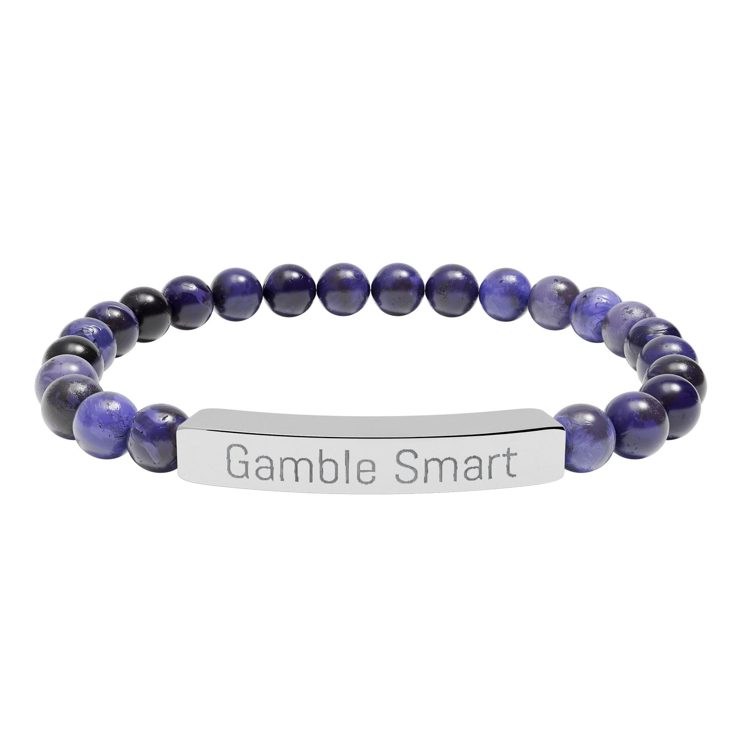 Engraved Natural Stone Stretch Bracelet — "Gamble Smart" Bar