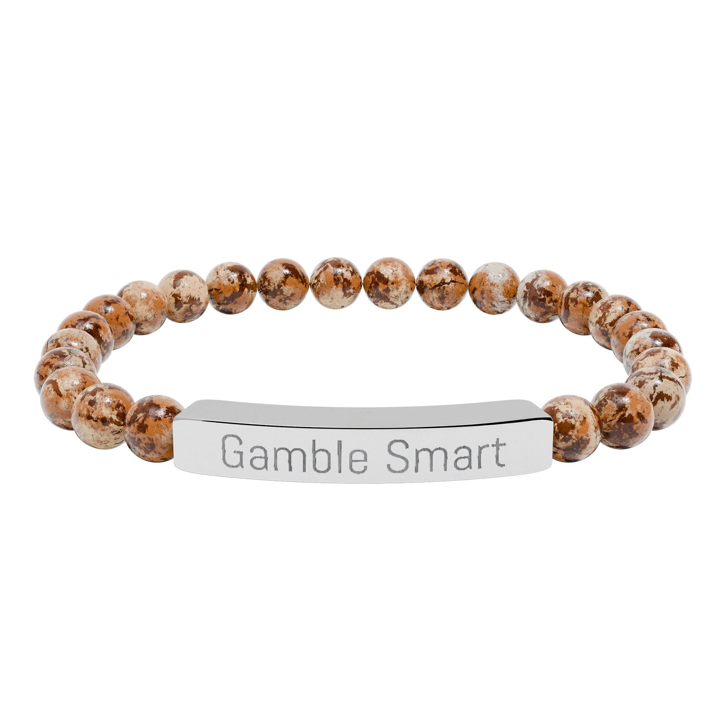 Engraved Natural Stone Stretch Bracelet — "Gamble Smart" Bar