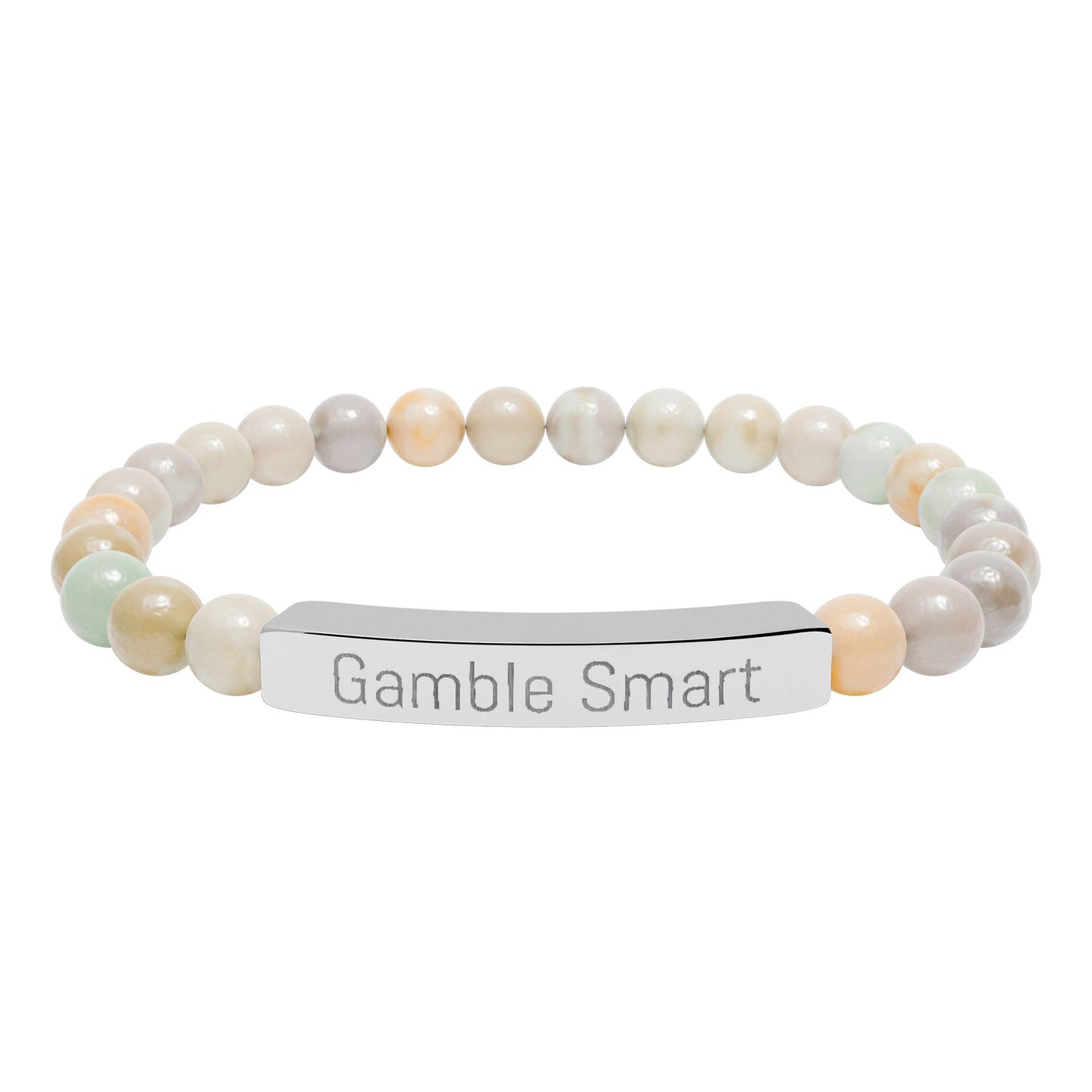 Engraved Natural Stone Stretch Bracelet — "Gamble Smart" Bar