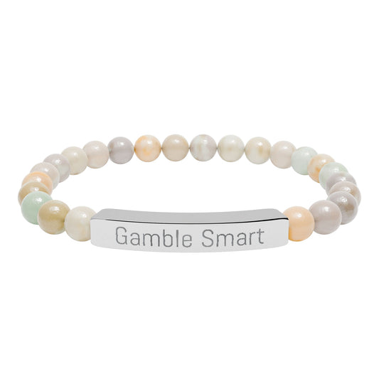 Engraved Natural Stone Stretch Bracelet — "Gamble Smart" Bar