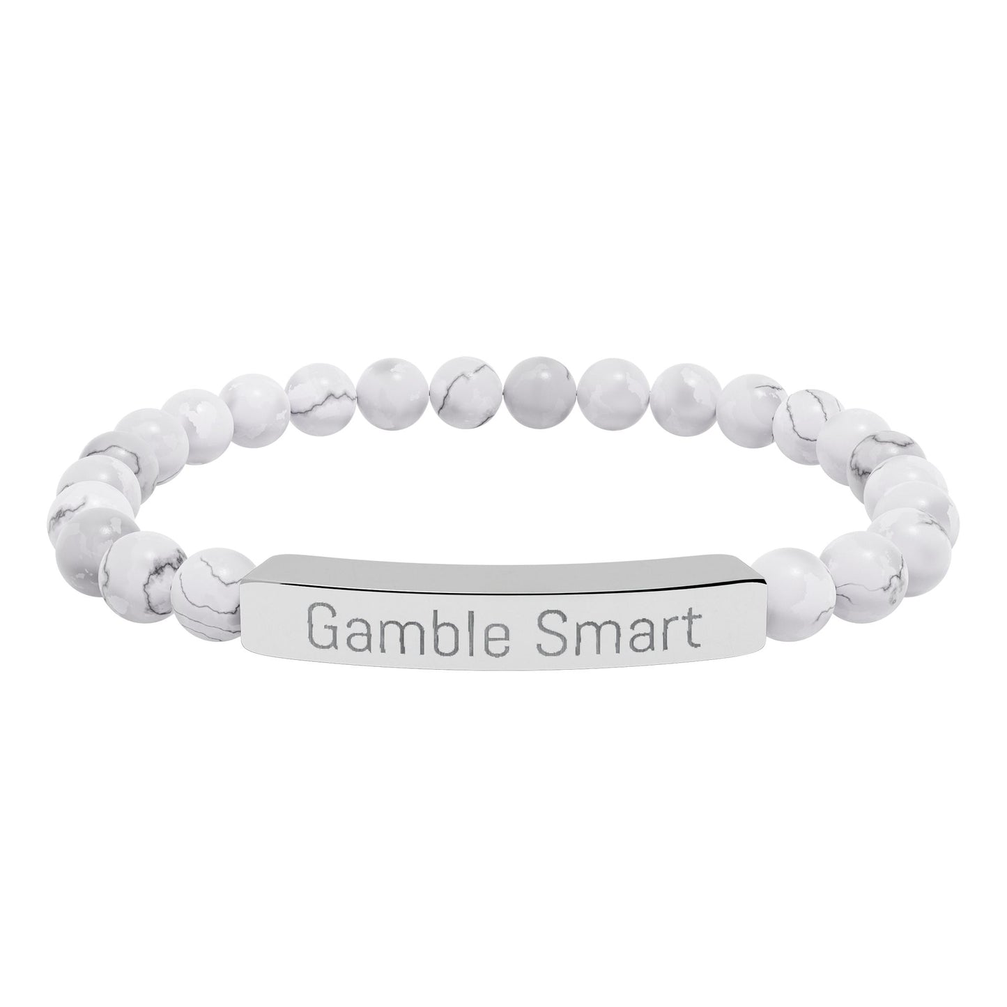 Engraved Natural Stone Stretch Bracelet — "Gamble Smart" Bar