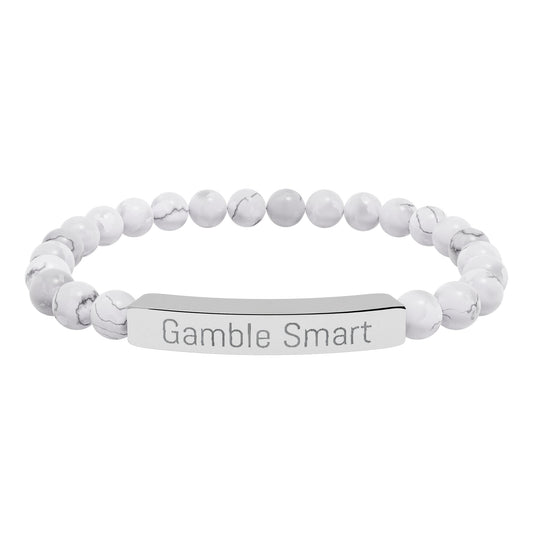 Engraved Natural Stone Stretch Bracelet — "Gamble Smart" Bar
