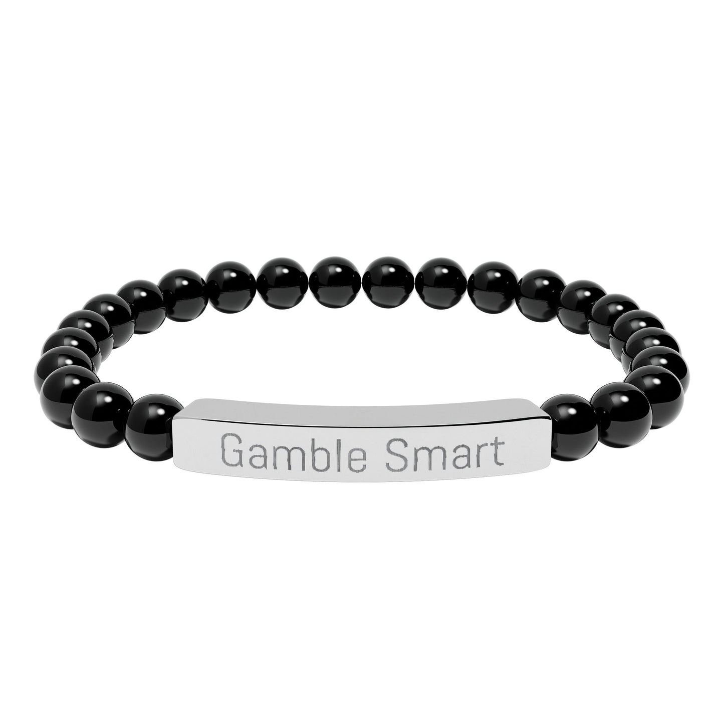 Engraved Natural Stone Stretch Bracelet — "Gamble Smart" Bar