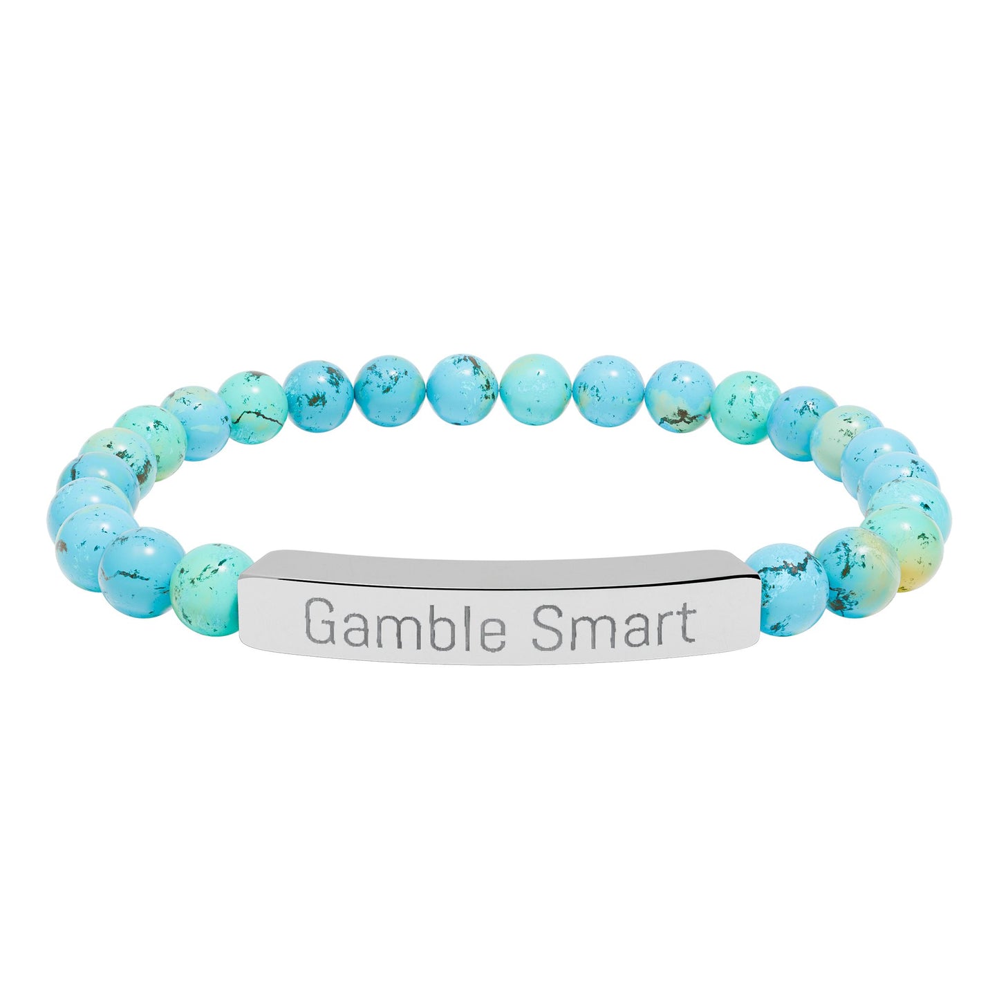 Engraved Natural Stone Stretch Bracelet — "Gamble Smart" Bar